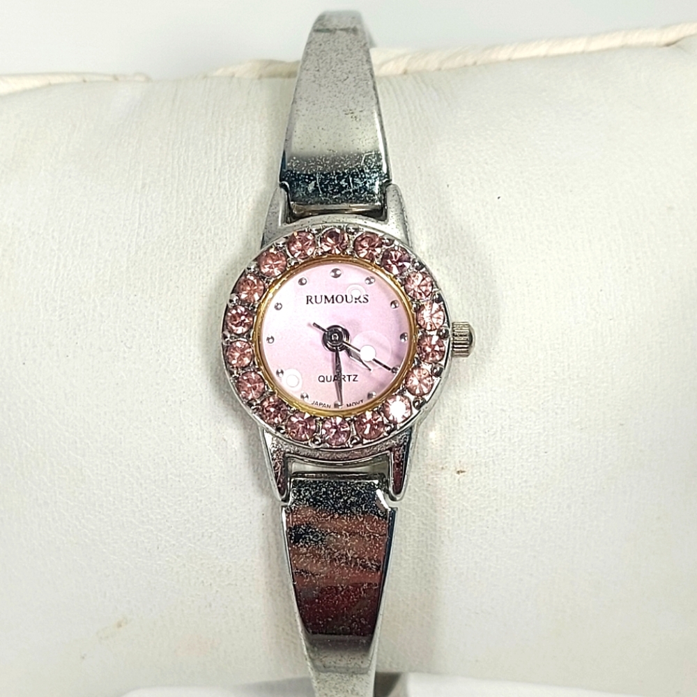 Rumors Bracelet Silver Tone Round Face Quartz Ladies Watch, New Battery